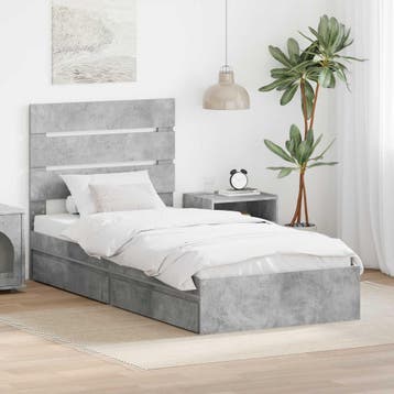 vidaXL Opslag bed met lade Beton Grijs 90 x 190 cm Bewerkt, Eenpersoons, Verzenden, Nieuw, Grijs