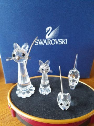 Swarovski - Beeldje - Kat groot en klein ,kater en mini muis