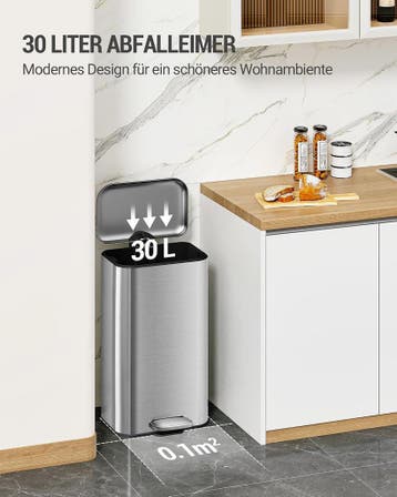 Prullenbak - Afvalbak - Vuilnisbak - 30 Liter - Zilver - Hzu, Huis en Inrichting, Woonaccessoires | Prullenbakken, Verzenden, Zo goed als nieuw