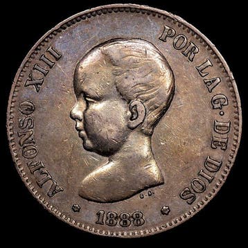 Spanje. Alfonso XIII. 5 Pesetas 1888 - Madrid MPM (Zonder