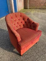 Set van 6 fluwelen fauteuils + 2 ovalen poefs, Ophalen, Zo goed als nieuw, Hout