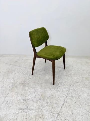 Billiani Doll 552 stoelen groen velours en walnoot poten, Vergader- of Presentatieruimte, Ophalen of Verzenden, Gebruikt