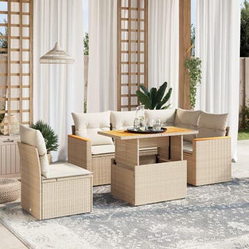 vidaXL 6-delige Loungeset met kussens poly rattan beige, Verzenden, Nieuw, Loungeset