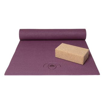 Basispakket yogamat en blok - donkerpaars, Verzenden, Nieuw