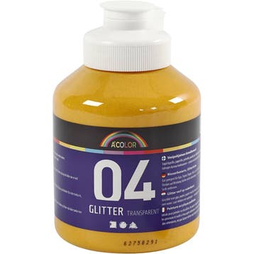 Acrylverf met glitters, warm geel, 500 ml/ 1 fles, Nieuw