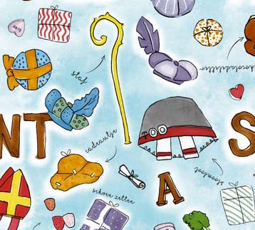 Inpakpapier Sinterklaas Blauw Pakjesavond - Breedte 50 cm -, Ophalen of Verzenden, Nieuw, Overige typen