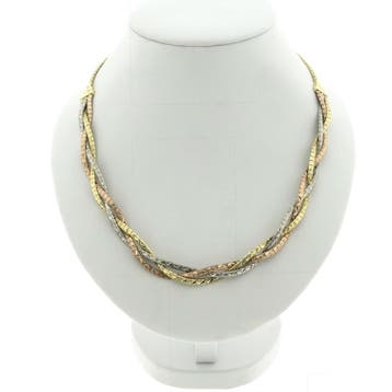 Exclusief gouden gevlochten omega schakelcollier. (Ketting), Sieraden, Tassen en Uiterlijk, Kettingen, Ophalen of Verzenden, Gebruikt
