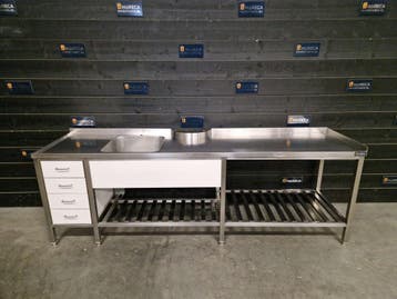 Werkbank | wastafel | trespa | RVS | 286 cm | horeca, Gebruikt, RVS Meubilair