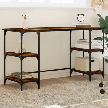 vidaXL Bureau 140x50x75 cm metaal en bewerkt hout gerookt, Verzenden, Nieuw