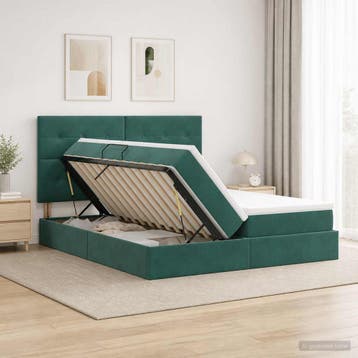 vidaXL Opslag bed met hoofdeinde Donkergroen 180 x 200 cm, Verzenden, Stof, Groen, Nieuw
