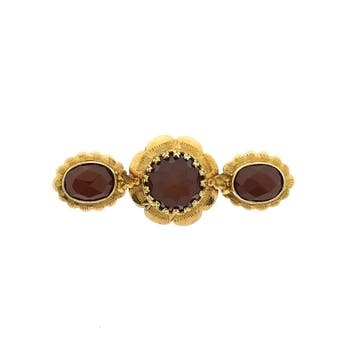Vintage gouden broche met carneool, Gebruikt, Ophalen of Verzenden, Met edelsteen, Goud