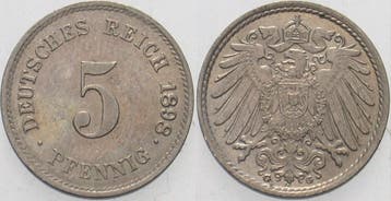 5 Pfennig 1898 G Kleinmunten-kaiserreich Grosser Adler, Verzenden