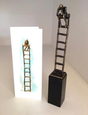 Corry Ammerlaan - sculptuur, “ De Denker “ - 23 cm - brons (