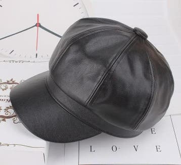Klassieke Zwarte PU Lederen Baret met Vizier - Retro Stijl P, Verzenden