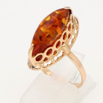 Ring - 14 karaat Geel goud - 3.25ct. tw. Barnsteen, Nieuw