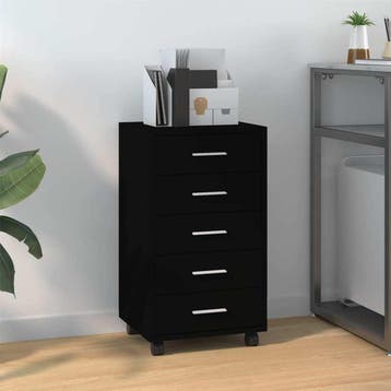 vidaXL Ladekast met wieltjes bewerkt hout zwart, Verzenden, Nieuw