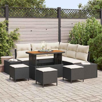 vidaXL Tuinbankenset 9 st Zwart Poly riet, Verzenden, Nieuw, Rotan, Meer dan 8 zitplaatsen