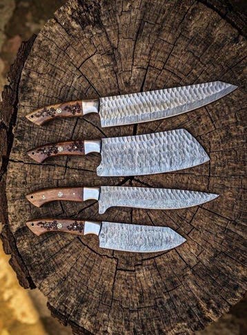 Hand Forged Damascus Steel with rose wood Engraving Handles