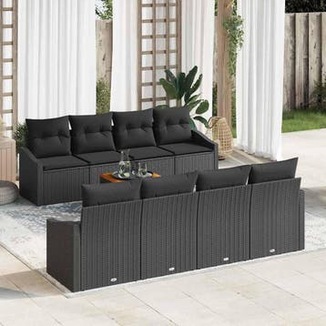 vidaXL Tuinbankenset 9 st Zwart poly rattan, Tuin en Terras, Tuinsets en Loungesets, Verzenden, Nieuw, Rotan, Meer dan 8 zitplaatsen