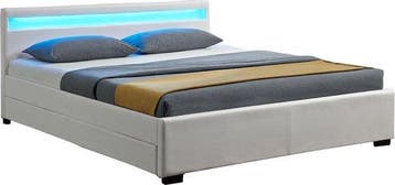 2dekans | Juskys Gestoffeerd bed - 140 x 200 cm - Wit - LED, Ophalen of Verzenden, Zo goed als nieuw, Wit