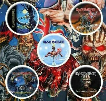 Iron Maiden button Later Albums 5-pack officiële merchandise, Ophalen of Verzenden, Nieuw, Kleding