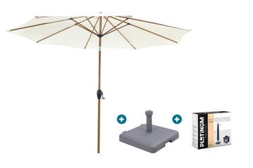 Kayu Stokparasol Ø300 cm. - Ecru/Woodlook met sleepvoet &, Tuin en Terras, Parasols, Verzenden, Nieuw, Parasolvoet, Kantelbaar