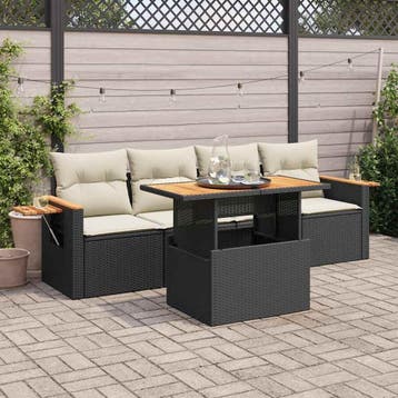 vidaXL 5-delige Loungeset met kussens poly rattan acacia, Verzenden, Nieuw, Loungeset