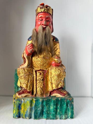 Antiek hangemaakt huisaltaar beeld van de god Tudi Gong late, Antiek en Kunst