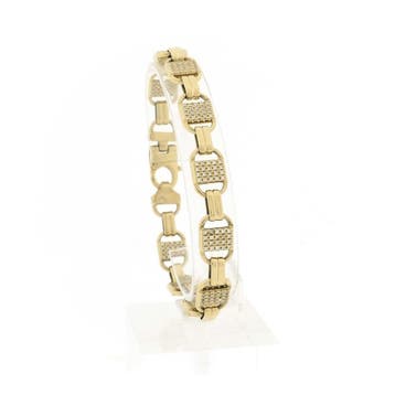 Gouden schakelarmband met zirconia; 22 cm, Sieraden, Tassen en Uiterlijk, Armbanden, Gebruikt, Ophalen of Verzenden, Met edelsteen