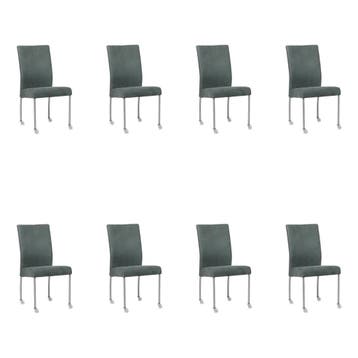 Set van 8 Leren eetkamerstoelen Comfort met wieltjes -, Ophalen of Verzenden, Nieuw, Leer