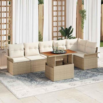 vidaXL Tuin Sofa Set 7 st Beige Poly riet, Tuin en Terras, Verzenden, Nieuw, Rotan, 7 zitplaatsen