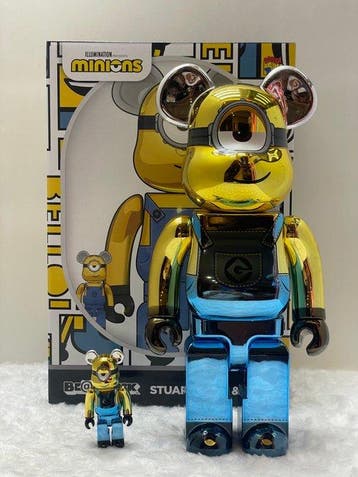 BE@RBRICK 400% & 100% Minions Stuart (Chrome Ver.) Bearbrick