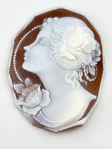 CASSIS MADAGASCARIENSIS - Cameo - Handgegraveerde camee
