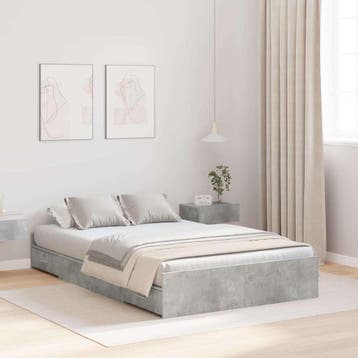 vidaXL Opbergbedframe met lade Beton Grijs 120 x 190 cm, Verzenden, Nieuw, Grijs, Hout