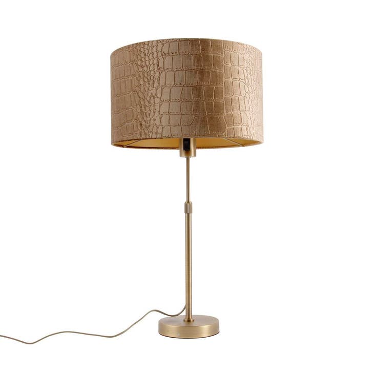 Tafellamp brons met velours kap krokodil 35cm - Parte, Huis en Inrichting, Lampen | Tafellampen, Nieuw, Verzenden