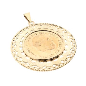 Gouden hanger van 10 gulden munt; Koning Willem De Derde..., Ophalen of Verzenden, Gebruikt, Goud, Overige merken
