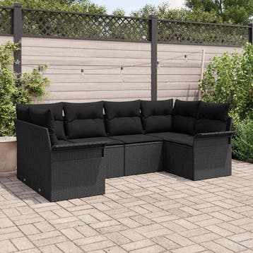 vidaXL Tuin Sofa Set 6 st Zwart Poly riet, Verzenden, Nieuw, Rotan, 6 zitplaatsen