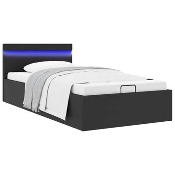 vidaXL Bedframe met opslag hydraulisch LED kunstleer zwart, Overige materialen, 90 cm, Eenpersoons, Verzenden