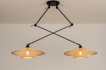 Rietveld Hanglampen - Bruin, Naturel - Metaal, Rotan, Huis en Inrichting, Lampen | Hanglampen, Verzenden, Nieuw
