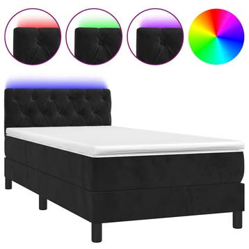 vidaXL Boxspring met matras en LED fluweel zwart 80x200 cm, Eenpersoons, Verzenden, Zwart, Nieuw