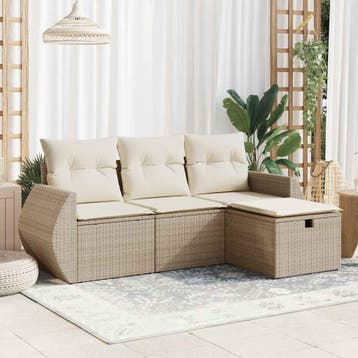 vidaXL 4-delige Loungeset met kussens poly rattan beige, Verzenden, Nieuw, Loungeset