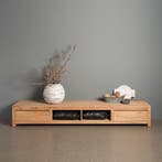 *WOONWINKEL* Tower Living Corona Laag Tv-meubel Teak - 2 Lad, Huis en Inrichting, Kasten | Televisiemeubels, Verzenden, Nieuw