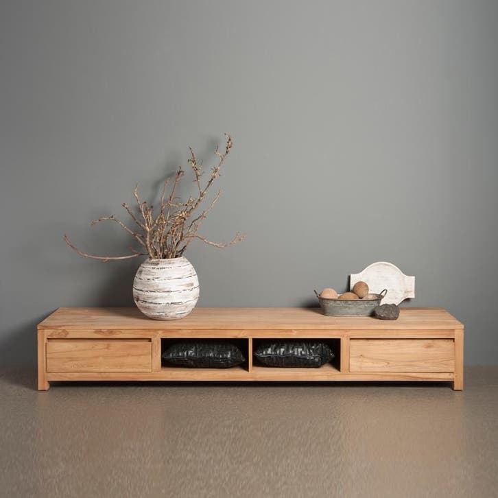 *WOONWINKEL* Tower Living Corona Laag Tv-meubel Teak - 2 Lad, Huis en Inrichting, Kasten | Televisiemeubels, Nieuw, Verzenden