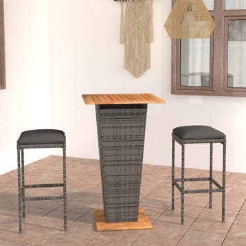 vidaXL 3-delige Tuinbarset met kussens poly rattan grijs, Tuin en Terras, Tuinsets en Loungesets, Verzenden, Nieuw, 2 zitplaatsen