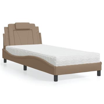 vidaXL Bed Viana met matras kunstleer cappuccinokleurig, Overige materialen, 90 cm, Eenpersoons, Bruin
