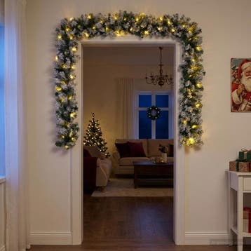 vidaXL Kerstkrans Groen en Wit 270 cm PVC 50 LEDs, Verzenden, Nieuw