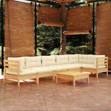 vidaXL 7-delige Loungeset met crèmekleurige kussens, Verzenden, Nieuw, 7 zitplaatsen, Loungeset