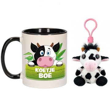 Cadeau set kind - koe knuffelsleutelhanger - mok 300 ml, Verzenden, Nieuw