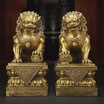 Set van 2 Koperen Feng Shui Leeuw Beeldjes - Symbool van Bes