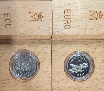 Spanje. 1 Ecu / 1 Euro 1996/1997 2 x Coins (Zonder, Postzegels en Munten